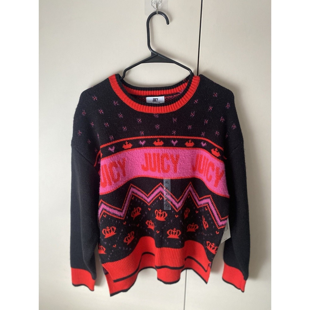 Juicy Couture Spellout Logo Chevron Crowns Sweater Size XL NWT